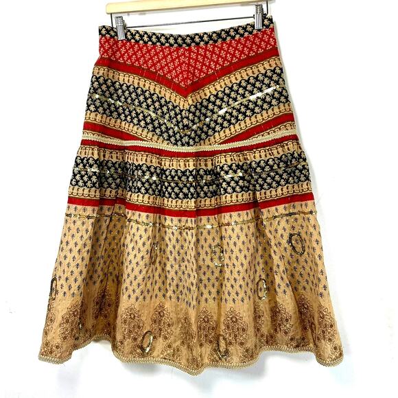 WD-NY‎ linen blend indian sequin Vintage 90s skirt - Picture 1 of 9